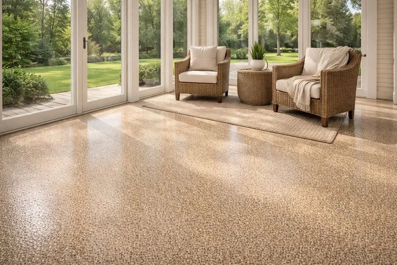 Durable value-tier epoxy floor in a Land O' Lakes workshop and garage