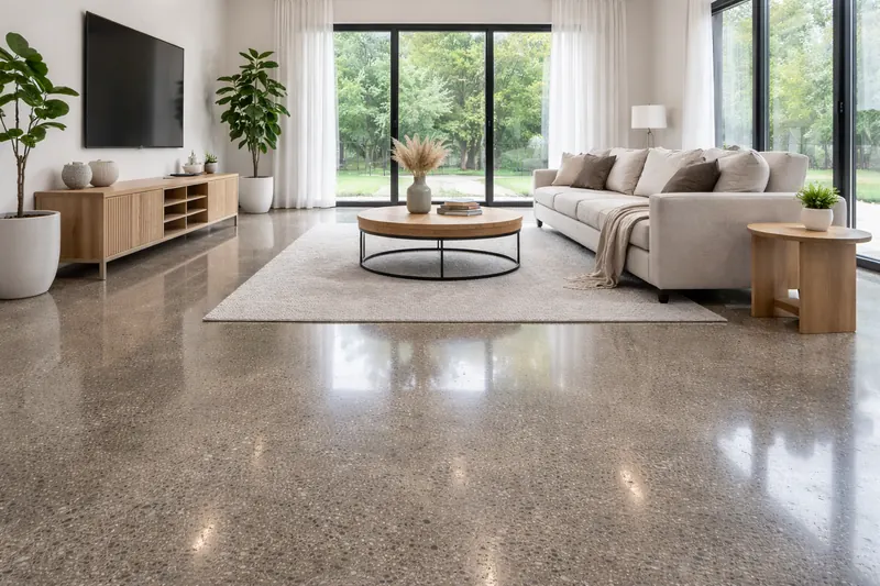 Polished concrete residential living room floor Tampa