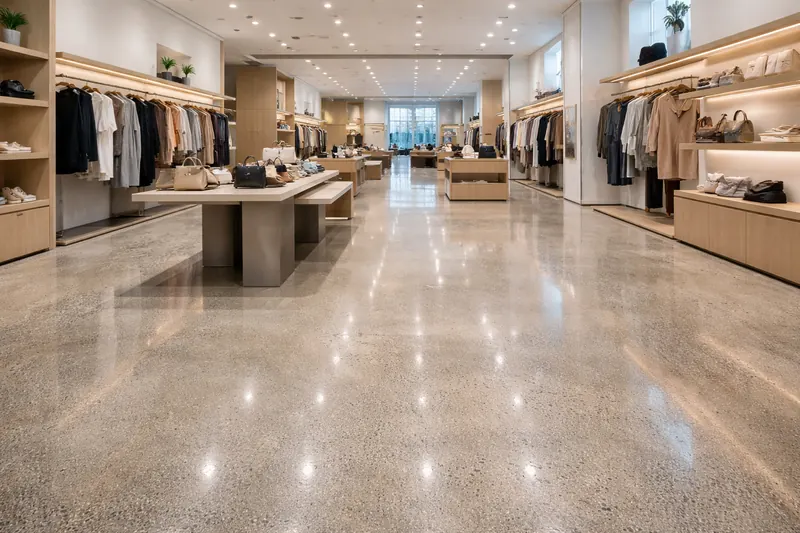 Polished concrete retail showroom floor Tampa